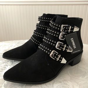 Express Black Ankle Booties with Buckles - Size 7